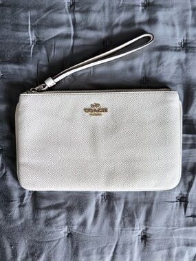 Coach Cream Gold-Logo Leather Wristlet in Cream